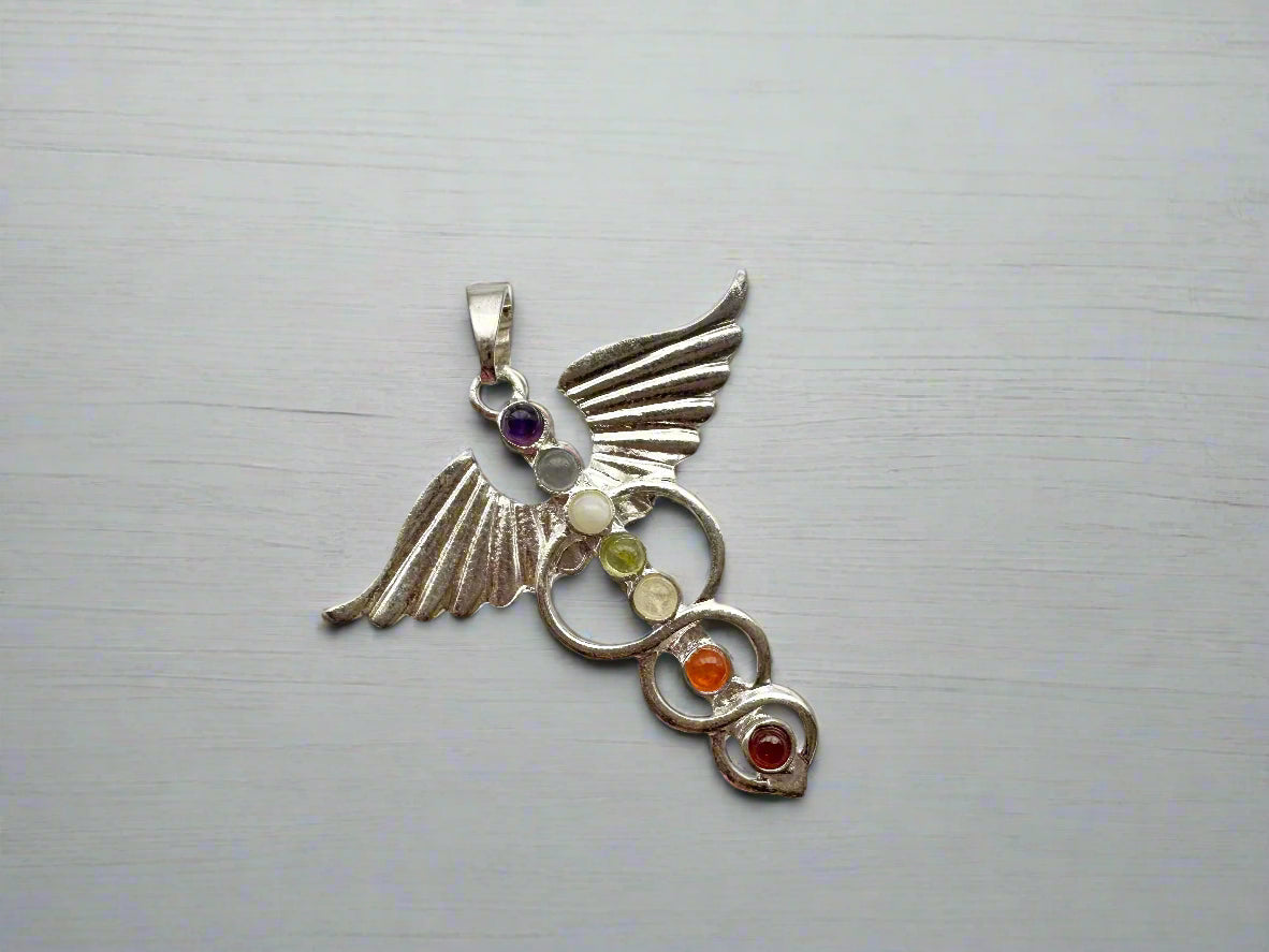 7 Chakra Healing Caduceus Pendant