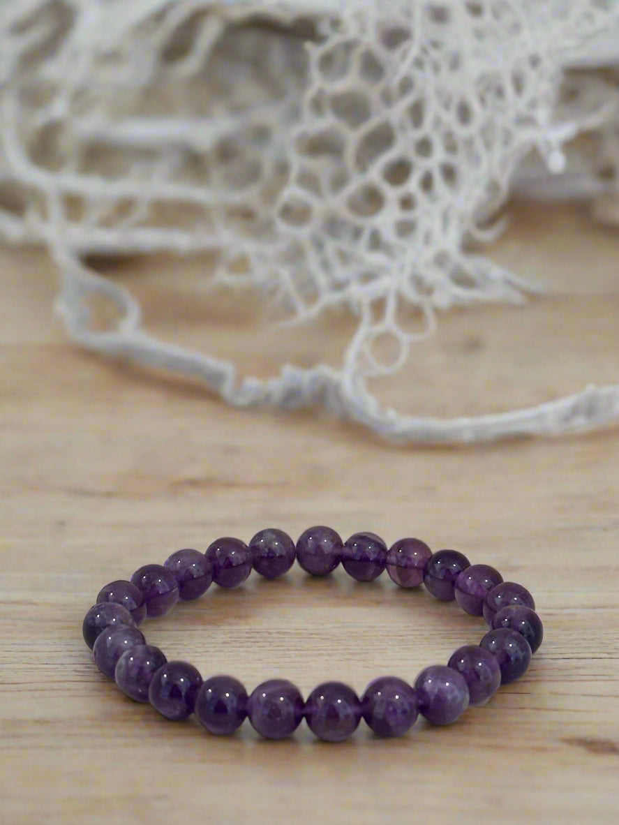 8mm Amethyst Beaded Bracelet