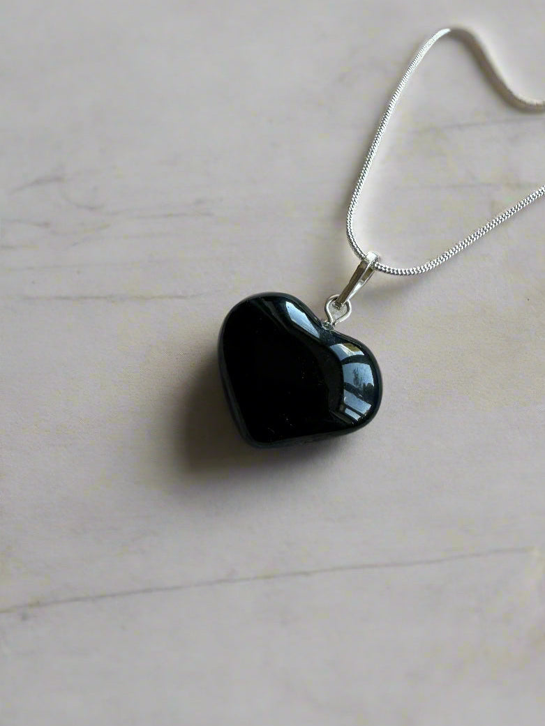 Black Agate Heart Pendant Necklace