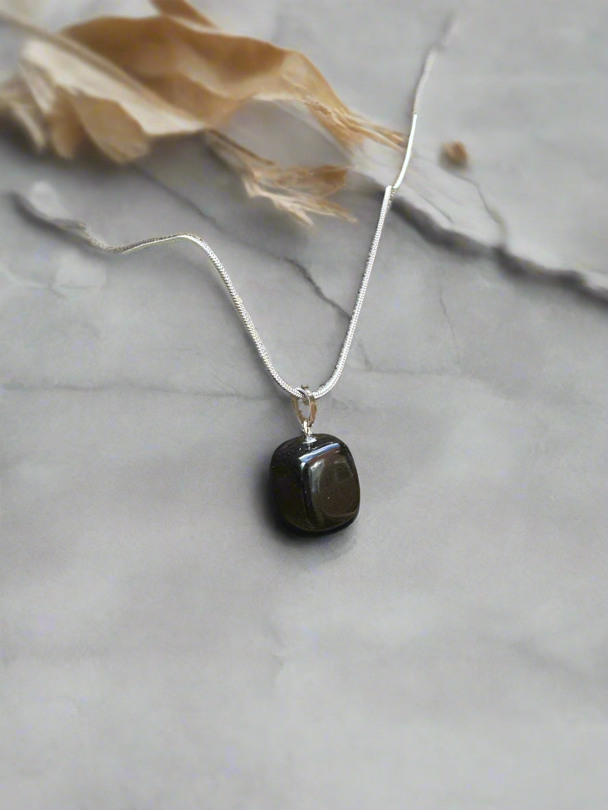 Black Agate Tumbled Stone Necklace