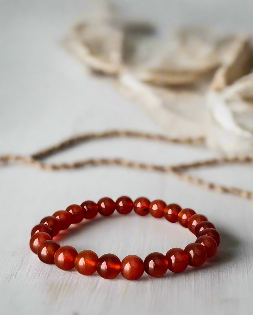 8mm Carnelian Beaded Bracelet