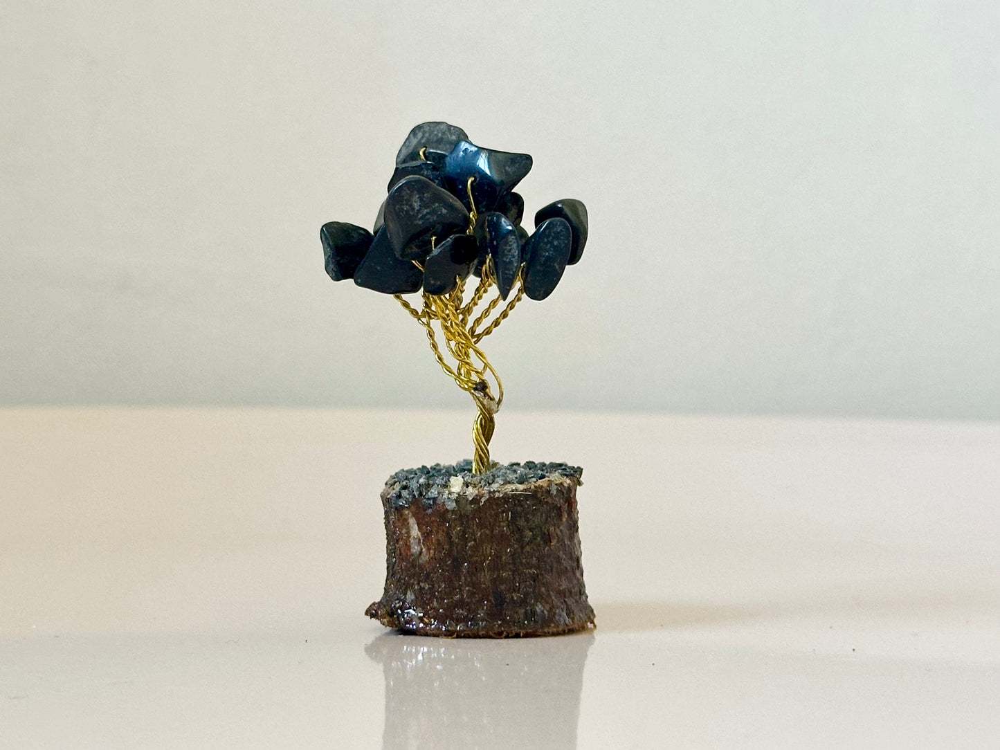 Mini Black Agate Gemstone Tree on Wooden Base
