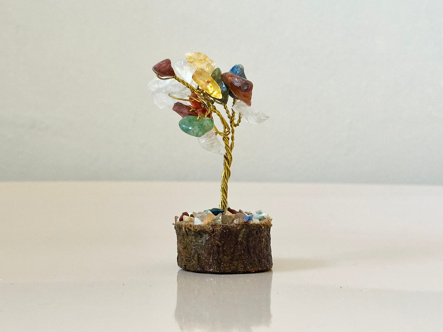 Mini Chakra Gemstone Tree on Wooden Base
