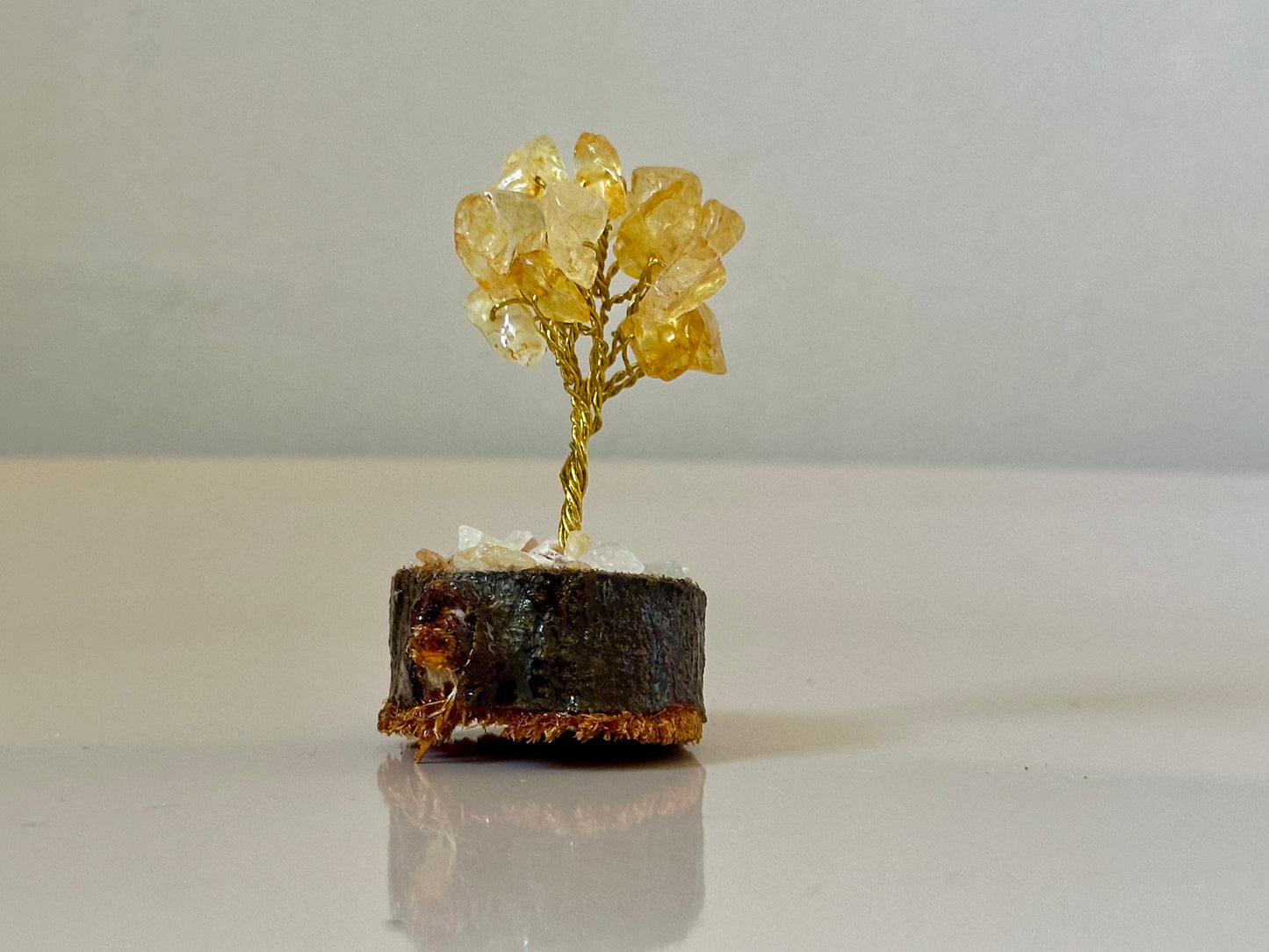 Mini Citrine Gemstone Tree on Wooden Base