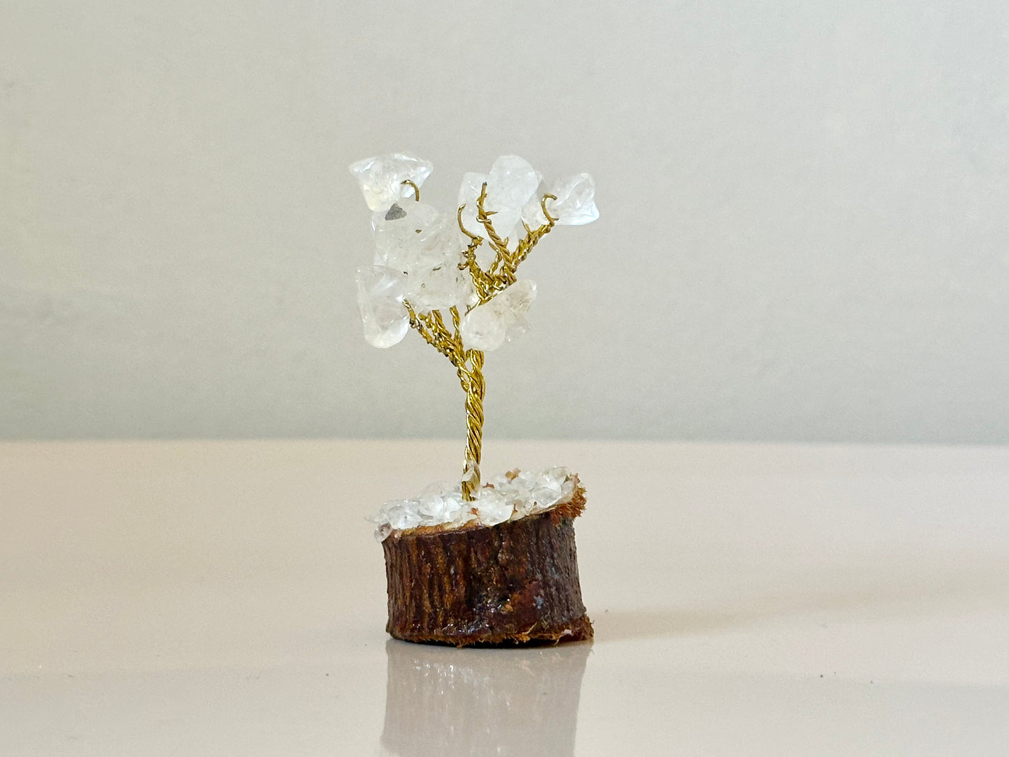 Mini Clear Quartz Gemstone Tree on Wooden Base
