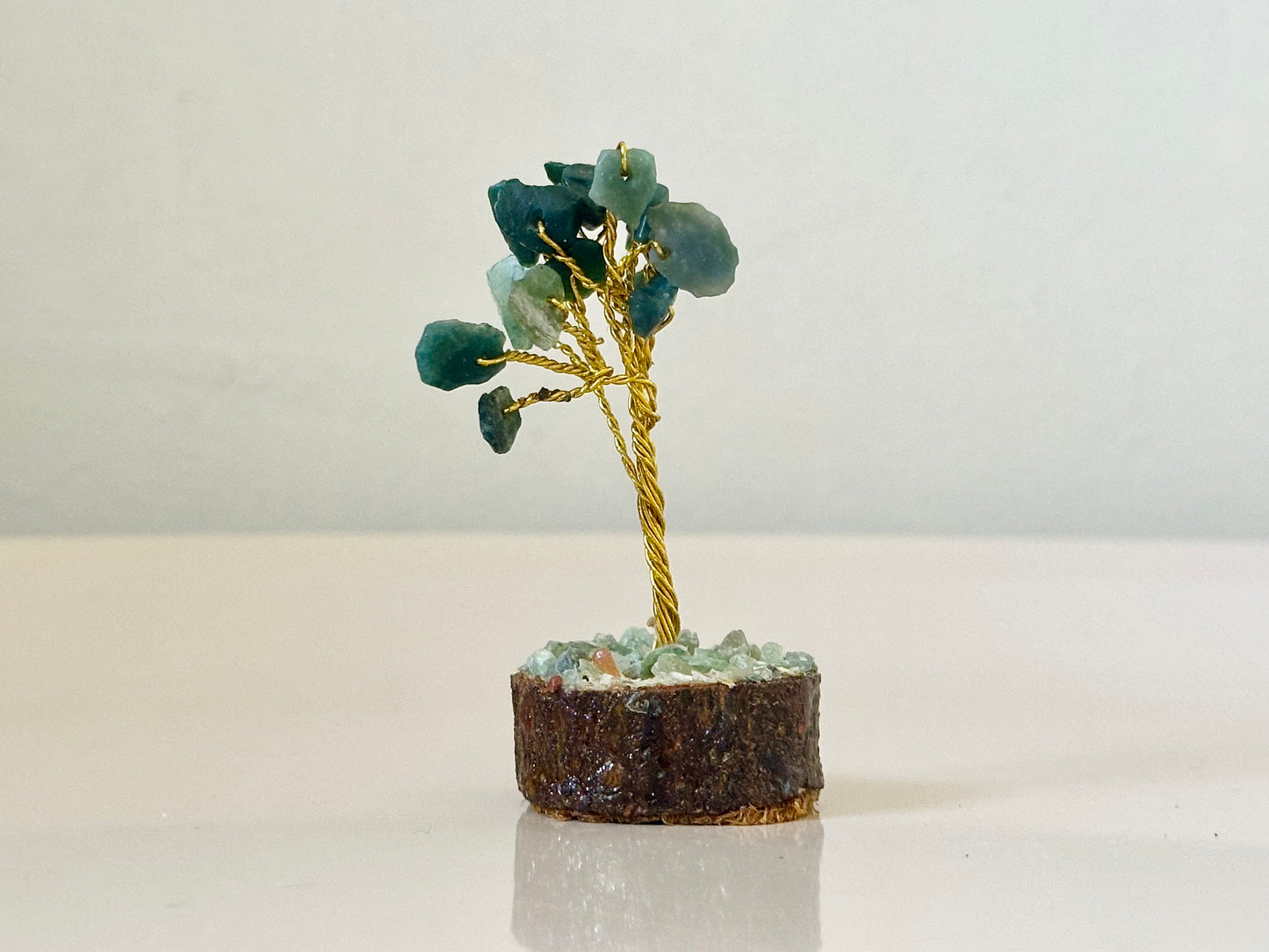 Mini Green Aventurine Gemstone Tree on Wooden Base