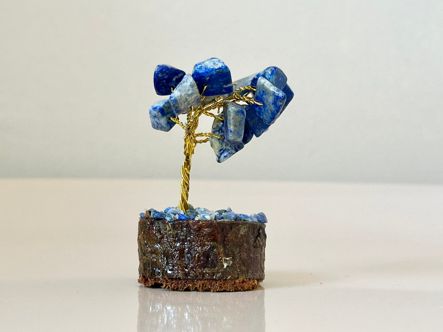 Mini Lapis Lazuli Gemstone Tree on Wooden Base