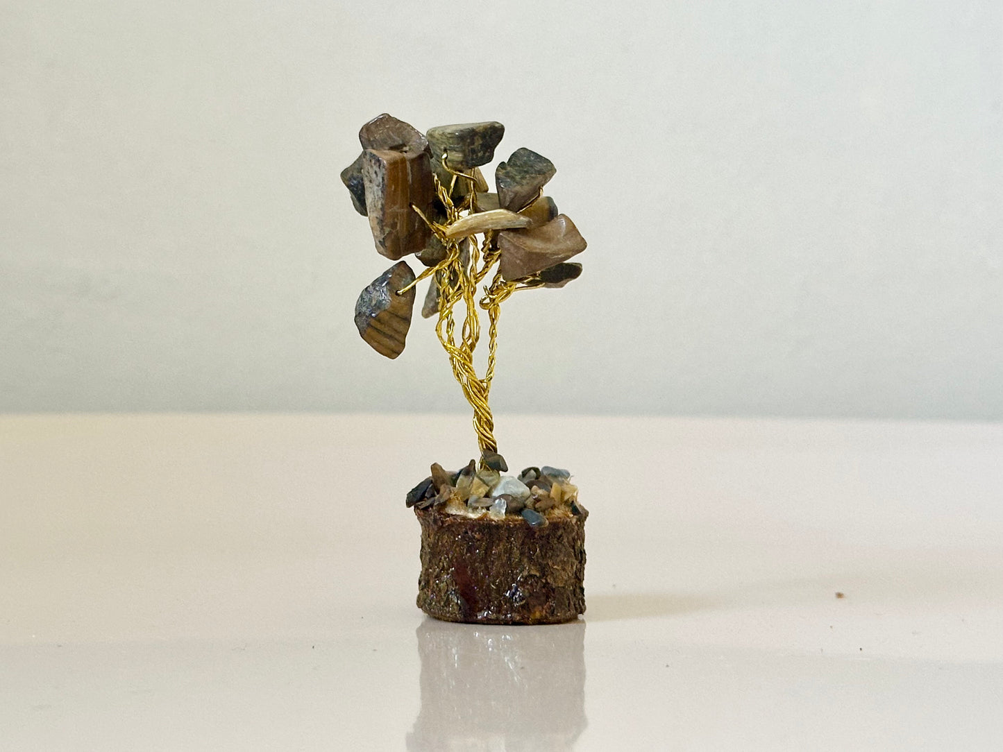 Mini Tigers Eye Gemstone Tree on Wooden Base