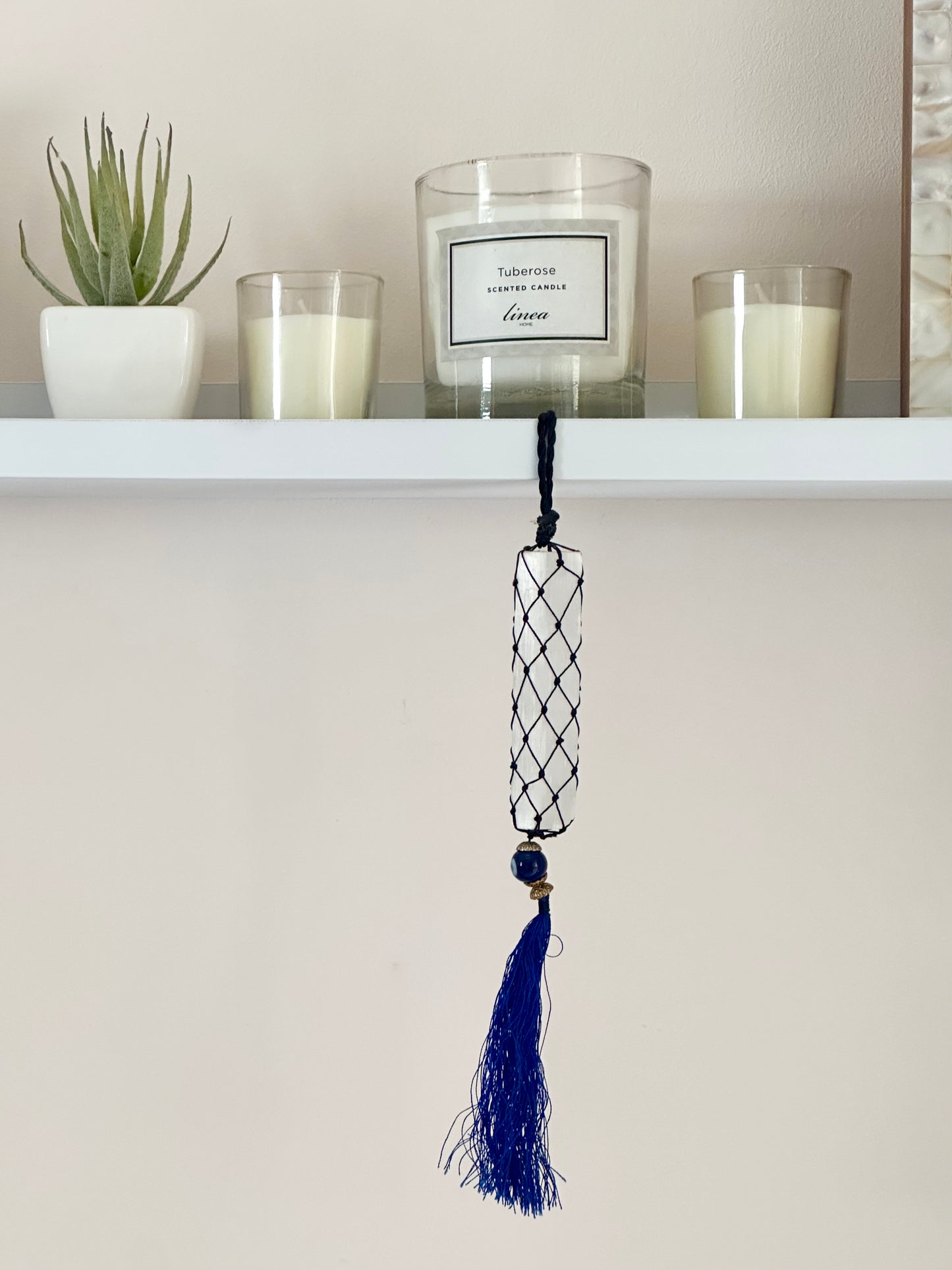 Selenite Hanger with Evil Eye Bead