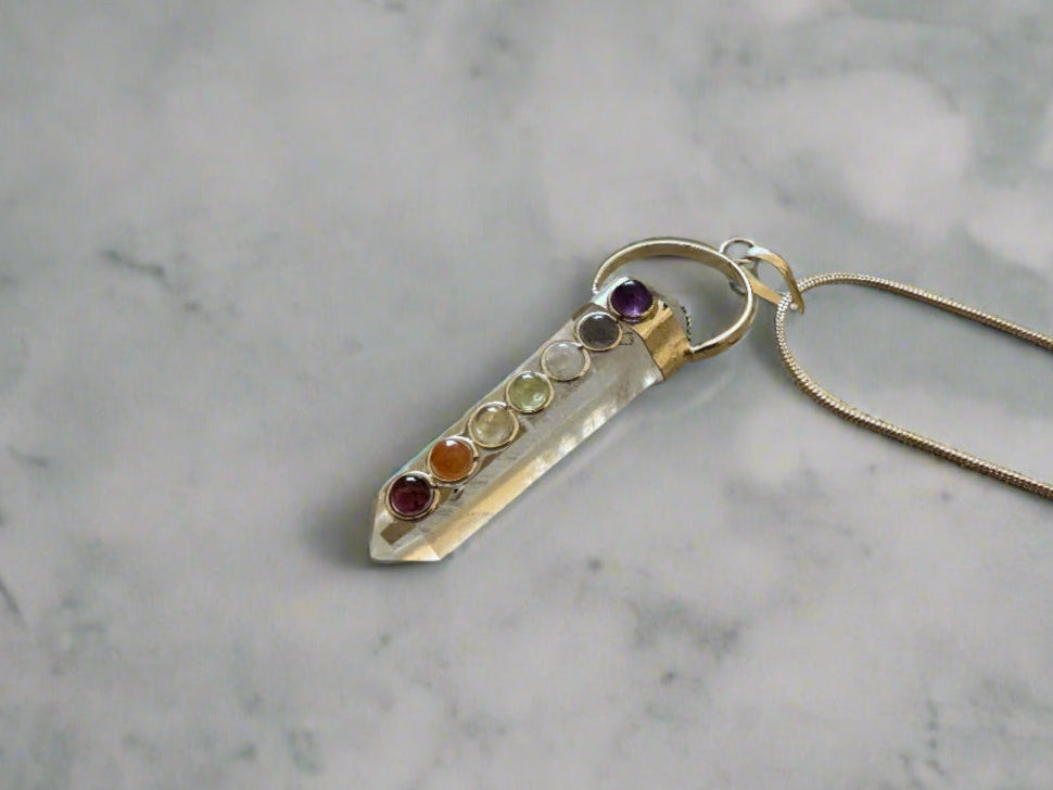 Clear Quartz 7 Chakra Crystal Point Necklace