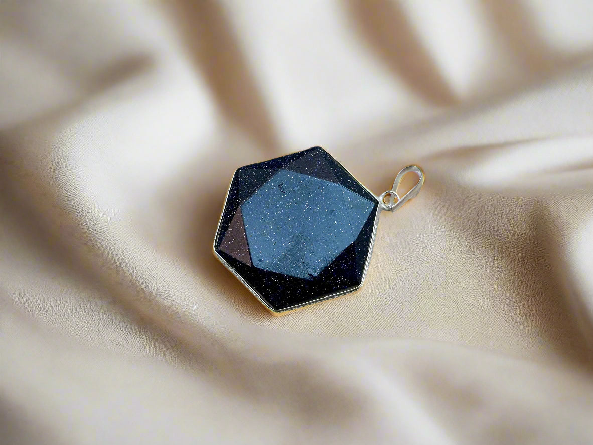Blue Goldstone Hexagon Pendant