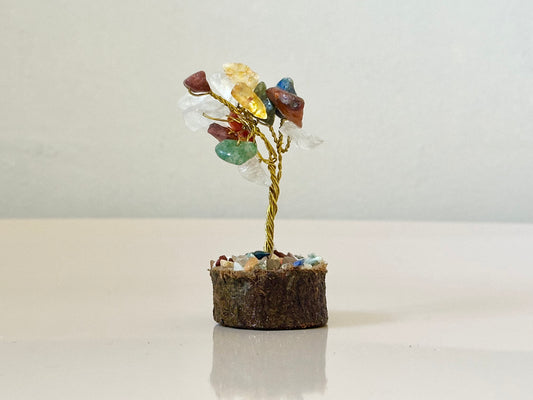 Mini Chakra Gemstone Tree on Wooden Base