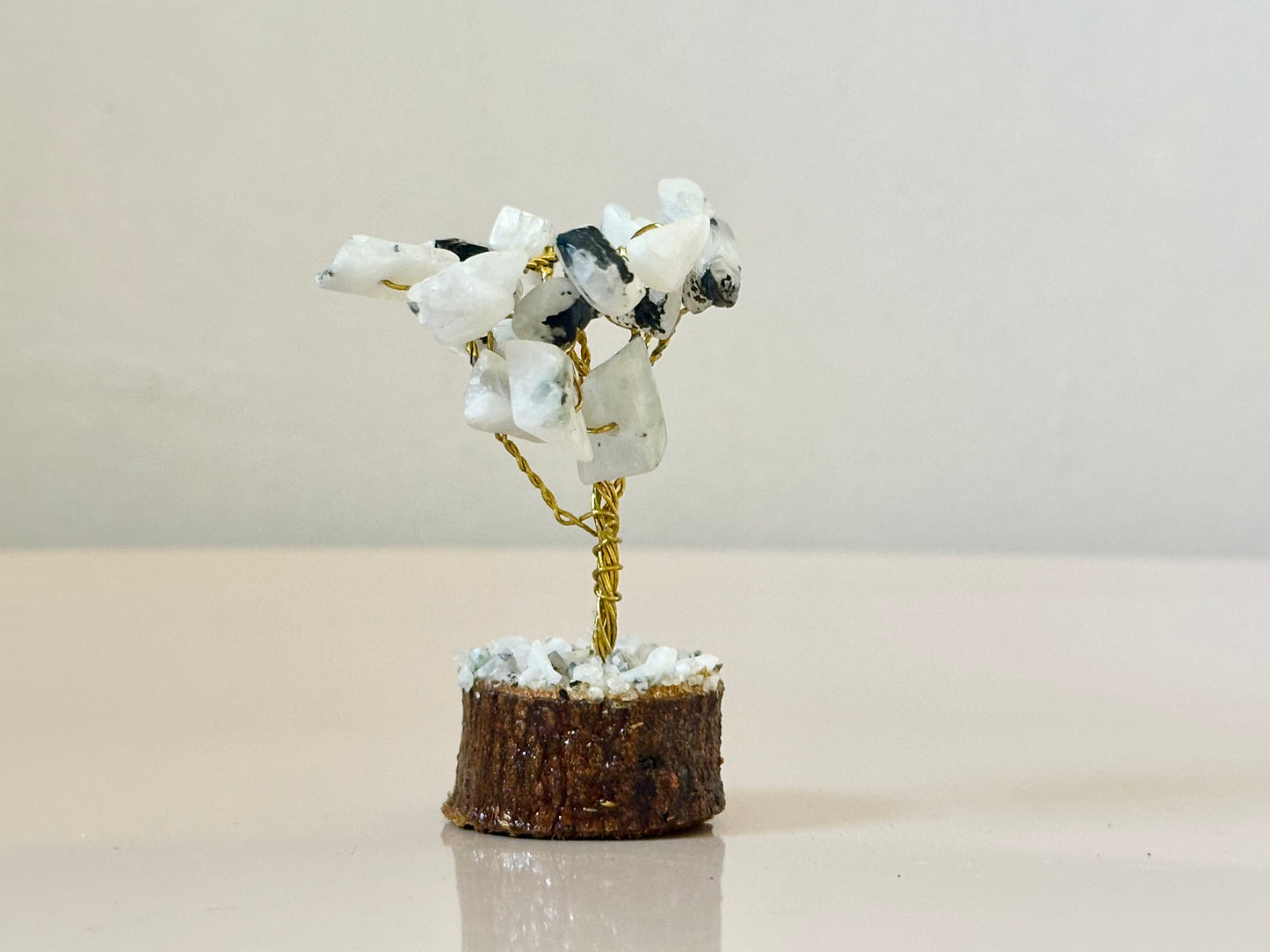 Mini Rainbow Moonstone Gemstone Tree on Wooden Base