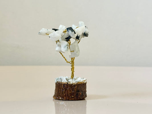 Mini Rainbow Moonstone Gemstone Tree on Wooden Base