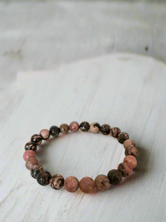 8mm Rhodonite Beaded Bracelet
